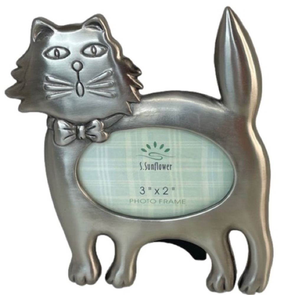 Cat Kitten Silver Tone Metal Figurine 3” X 2” Photo Frame S. Sunflower